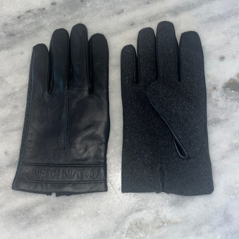 Calvin Klein Leather & Wool Gloves